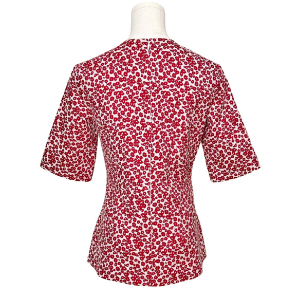 Purificacion Garcia Red White Ditsy Floral Peplum Back Zip Blouse Size 36 Size 6 - Picture 5 of 9